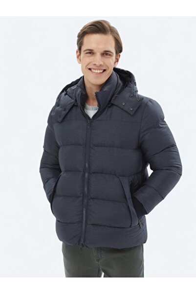 Kip Jachetă casual țesută cu glugă, albastru bleumarin