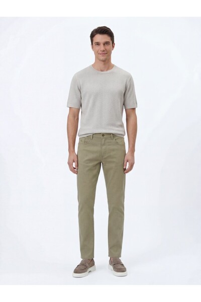 Kip Açık Yeşil Düz Dokuma Regular Fit Casual Pamuk Karışımlı Pantolon
