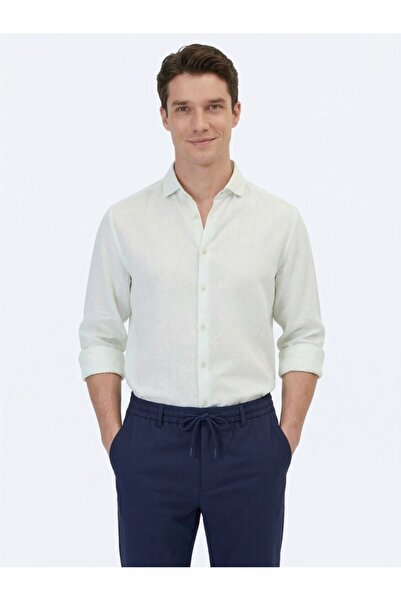 Kip Cămașă din amestec de bumbac casual, țesută, cu croială obișnuită, verde apă