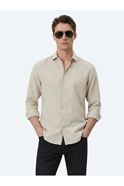 Kip Cămașă din amestec de bumbac casual, țesută, cu croială obișnuită, ecru