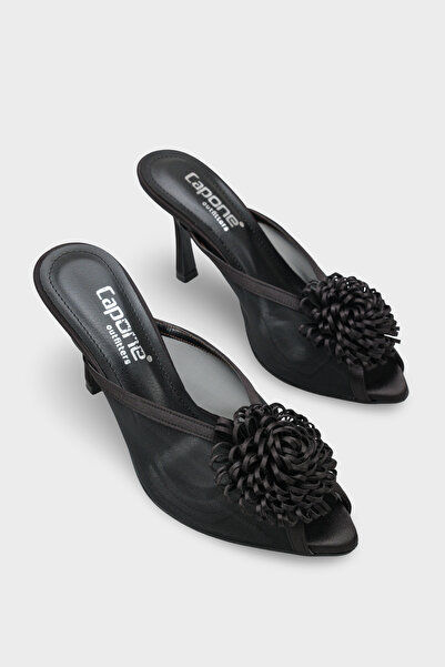 Capone Outfitters Caitrin Mesh Satin Mid-Heeled Stylish Women's Shoes Slipper