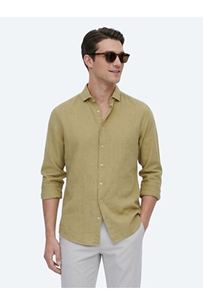 Kip Лимонний колір, прямий крій, тканина, повсякденна сорочка з бавовняної су...