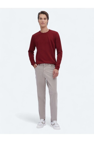 Kip Bej Dokuma Carrot Fit Casual Pamuk Karışımlı Pantolon