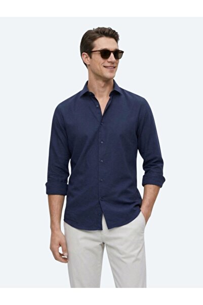 Kip قميص كاجوال منسوج من مزيج القطن باللون الأزرق الداكن