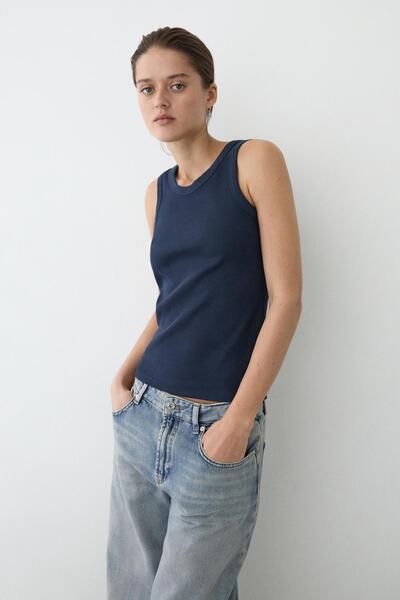 Massimo Dutti Halter pamuk karışımlı t-shirt
