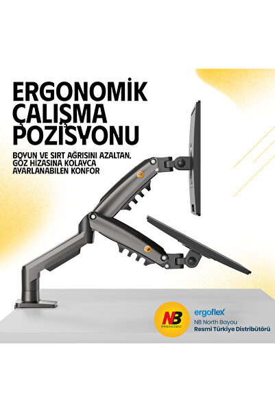 Ergoflex North Bayou Nb F160 17-32'' Dual Arm Monitor Arm 2-9 kg Monitor Stand with Shock Absorber New Version