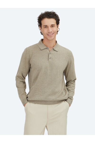 Kip Бежевий светр з поло-комірцем, прямий в'язка