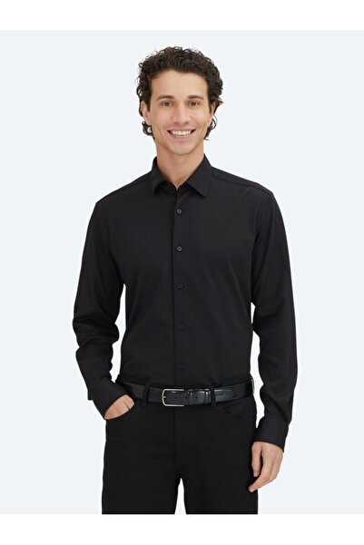 Kip Чорна пряма Regular Fit Ткана Повсякденна 100% бавовняна сорочка