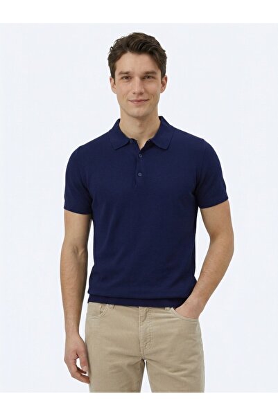 Kip Lacivert Polo Yaka Düz Örgü Triko