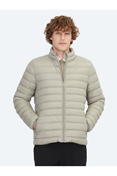 Kip معطف منسوج كاجوال ذو ياقة واقفة من فرو المنك