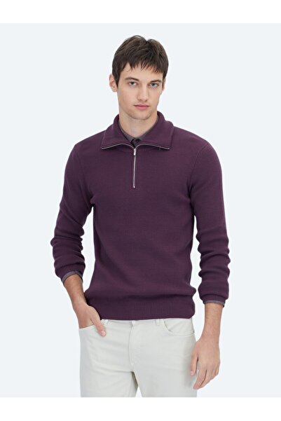 Kip Pulover din tricot jacquard cu guler polo prune