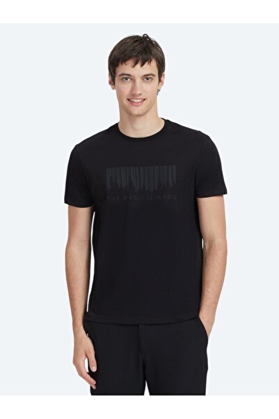 Kip تي شيرت أسود مطبوع برقبة دائرية 100% قطن