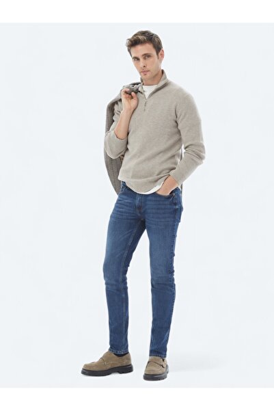 Kip بنطلون من مزيج الدنيم والقطن بقصة ضيقة باللون الأزرق الداكن