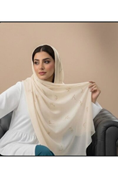 Veil Designer طرحة بوال بيج بقماش ياباني بتطريز ذهبي المقاس : 60 * 190