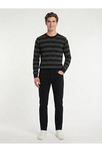 Kip Black Plain Woven Slim Fit Casual Cotton Blended Trousers