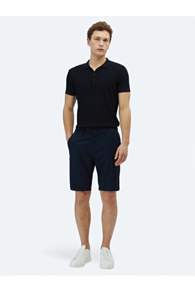 Kip Синій гладкий тканий slim fit casual бермуди з бавовняною сумішшю