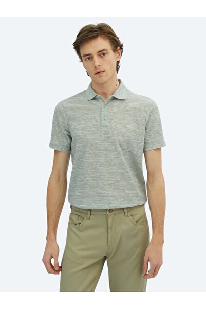 Kip تي شيرت من مزيج القطن بياقة بولو مطبوعة باللون الكاكي الفاتح