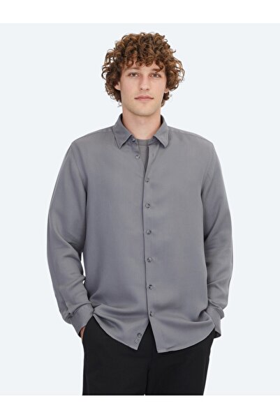 Kip Γκρι υφαντό πουκάμισο casual κανονικής εφαρμογής