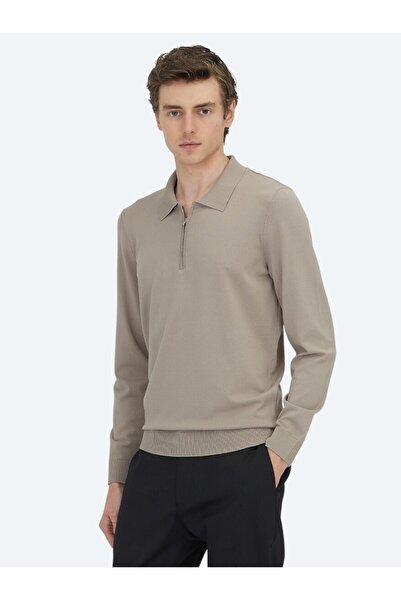 Kip Pulover din tricot simplu cu guler polo din nurcă deschis