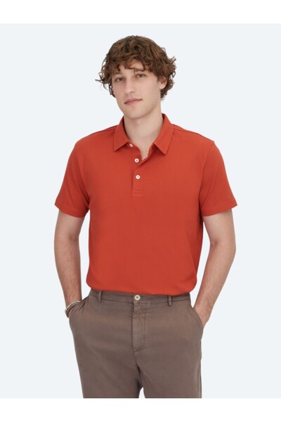 Kip Т-shirt з коміром-поло з бавовняної суміші та корицею