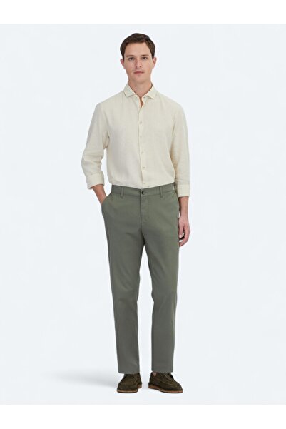 Kip Хакі Плоский Тканий Джогінг Фіт Повсякденні Штани з Бавовняною Домішкою