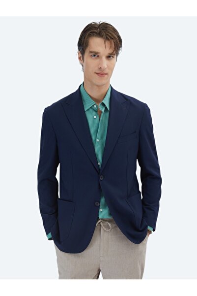 Kip Lacivert Desenli Modern Fit Ceket