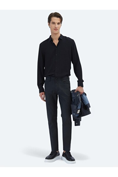 Kip Pantaloni negri, țesuți uni, potriviți casual din amestec de bumbac