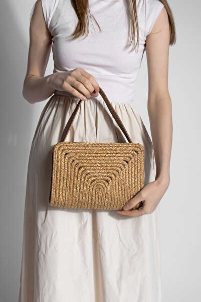 Marjin حقيبة يد نسائية محبوكة يدويًا بسحاب وحقيبة كلاتش وحقيبة يد من القش بلو...