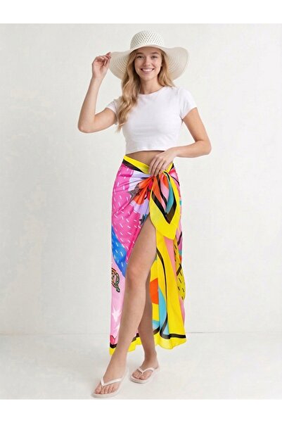 Mys Collection Çok Renkli Desenli Transparan Pareo Plaj Elbisesi