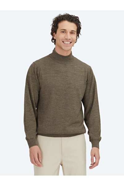 Kip Темно-бежевий светр з напіврибальським коміром, прямий в'язкою, з вовняно...