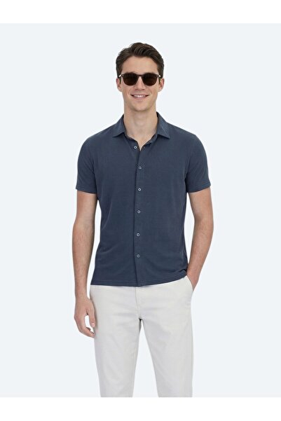 Kip Cămașă casual antracită, dreaptă, cu croiala normală