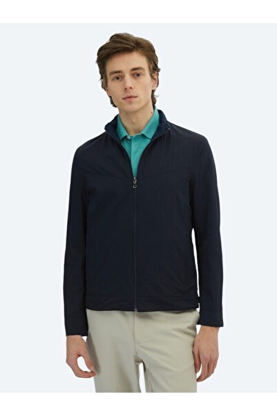 Kip معطف منسوج كاجوال بقلنسوة مخفية باللون الأزرق الداكن