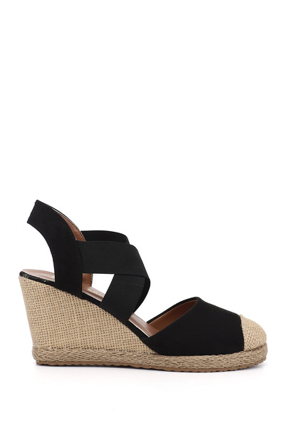 GÖNDERİ(R) Bandă elastică neagră pentru femei, piele întoarsă talpă wedge buc...