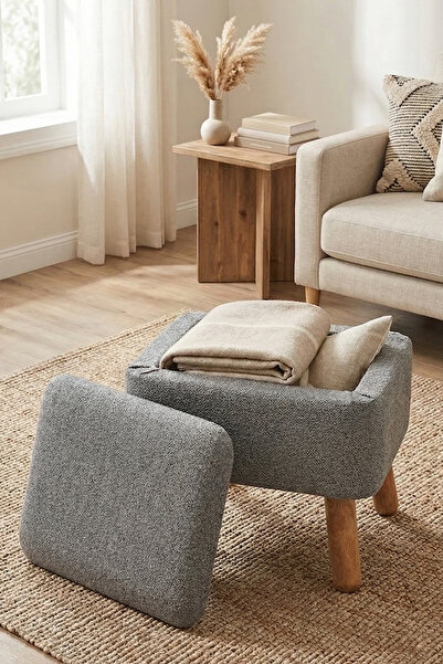 Zem Orso Bohem Sandıklı Puf, Gri