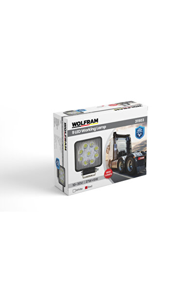 WOLFRAM Led Kare Çalışma Lambası 9 Led Beyaz Işık Kırmızı Stop Fonksiyonlu 10...