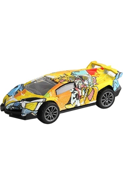 Genel Markalar 1:50 Metal Spor Araba - Grafiti Desenli Çek Bırak Model Araç K...