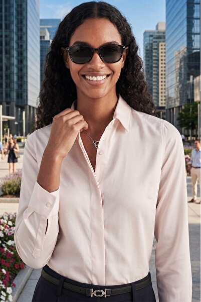 Tudors Γυναικείο πουκάμισο με λεπτή εφαρμογή, μακρυμάνικο με κρυφό κουμπί, με...