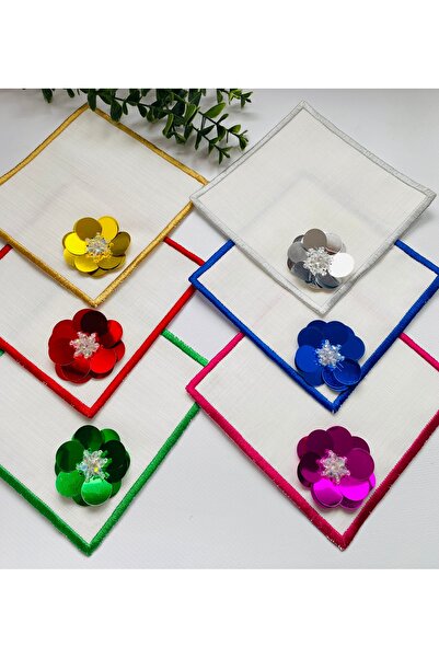 ELÇİÇEK HOME منديل تقديم، منديل كوكتيل، منديل تقديم القهوة 6 قطع