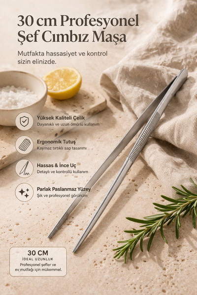 DİVAYS 30 cm Profesyonel Şef Cımbız Maşa Pişirme Cımbızı Çelik Servis Maşası