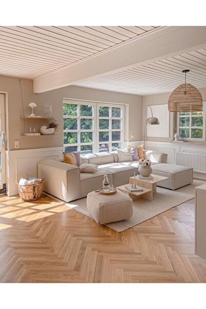 EDSY HOME Mira Relax 4 Modül Köşe Koltuk Krem Keten Kumaş