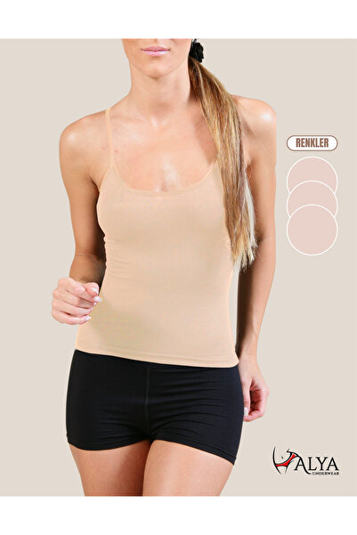 ALYA UNDERWEAR قميص داخلي نسائي من القطن بياقة بيضاوية (3 قطع، 3 قطع جلد)