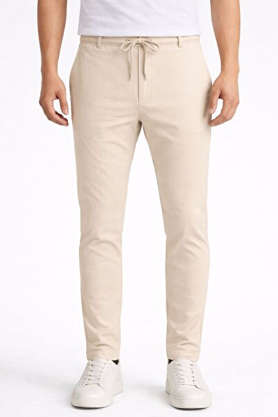 Bürke Pantaloni pentru bărbați, culoare crem, cu talie elastică material elas...