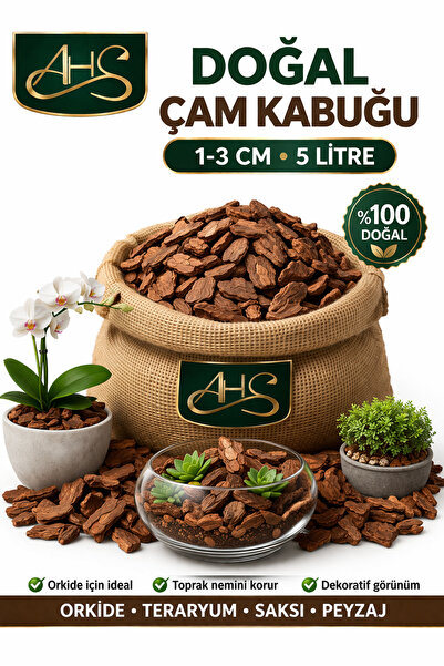 AHS Doğal Dekoratif Çam Kabuğu 1-3 Cm 5 Litre Bahçe Peyzaj Saksı Orkide Terar...
