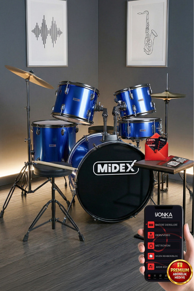 Midex Cd900x-bl 22'' yetişkin akustik Bateri Davul Seti 22b-13t-12t-16f-14s (...
