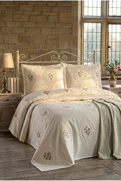 miar home perde tekstil طقم غطاء سرير مزدوج مطرز - يتضمن 2 غطاء وسادة 250 × 260