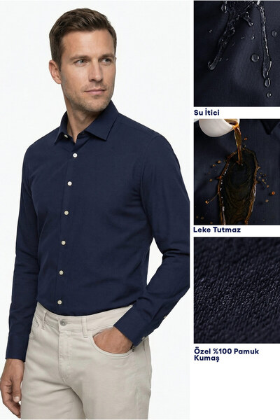 Kiğılı Uzun Kol Klasik Nano Care Su İtici Leke Tutmaz 4 Mevsim Pamuk Gömlek