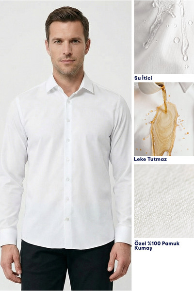 Kiğılı Uzun Kol Slim Fit Dar Kesim Klasik Nano Care Su İtici Leke Tutmaz 4 Me...