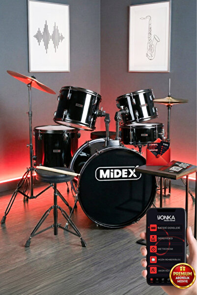 Midex Cd900x-bk 22'' yetişkin akustik Bateri Davul Seti 22b-13t-12t-16f-14s (...