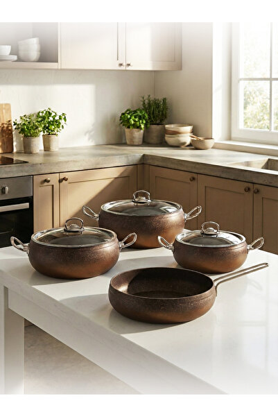 Hascevher Daisy 7 Pcs Casserole with Granite Glass Lid