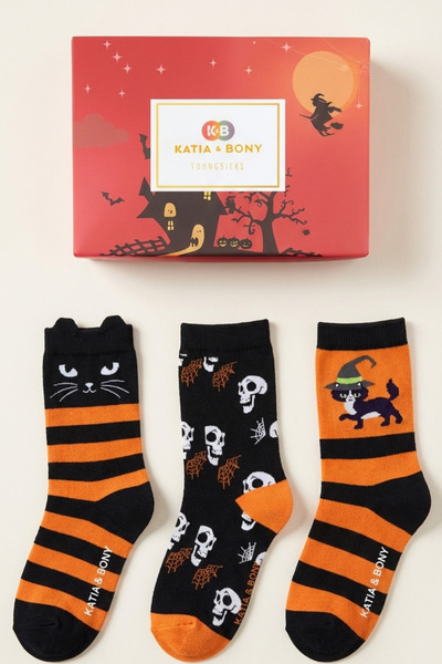 Katia&Bony Çocuk Halloween Baskılı 3'lü Kutulu Soket Çorap